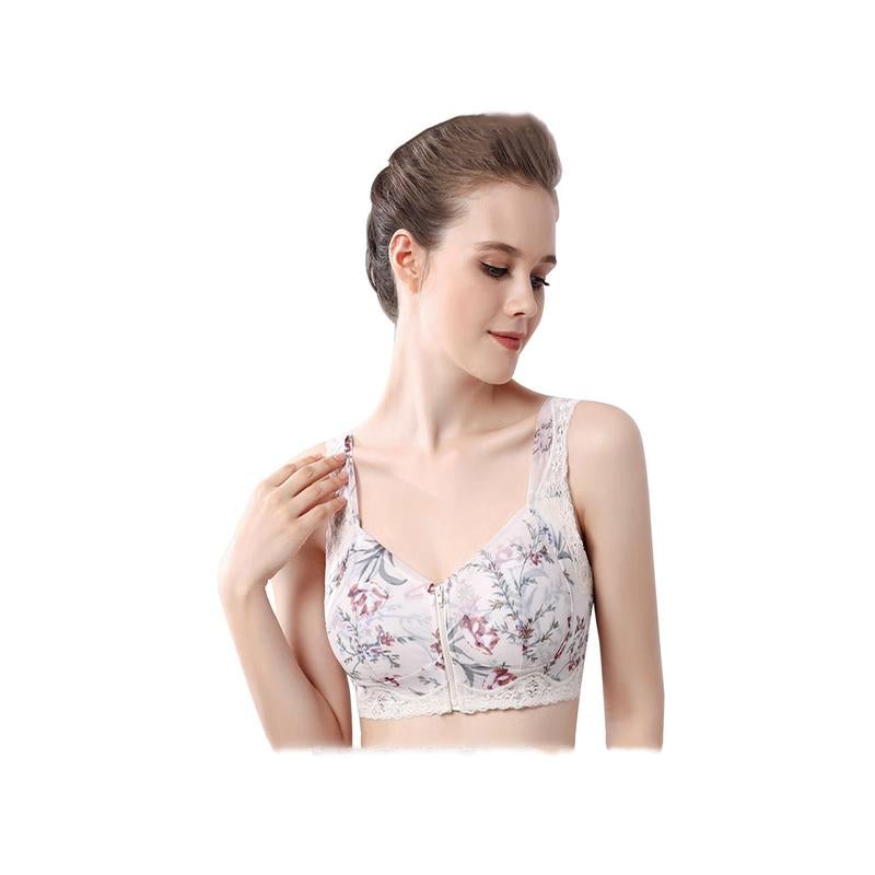 ((PACK OF 3)) FRONT ZIPPER WIRELESS FLOWER BRA