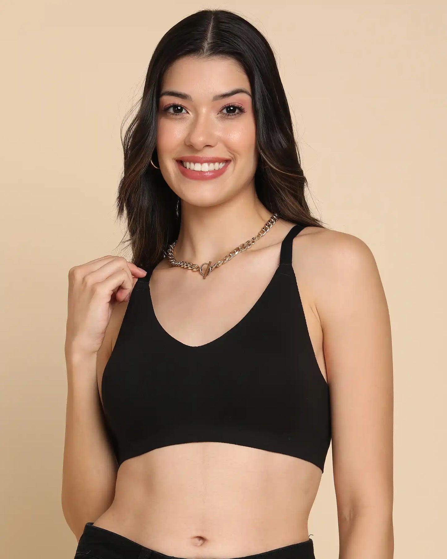 Non-Padded Cotton Spandex Fit Bra (BLACK)