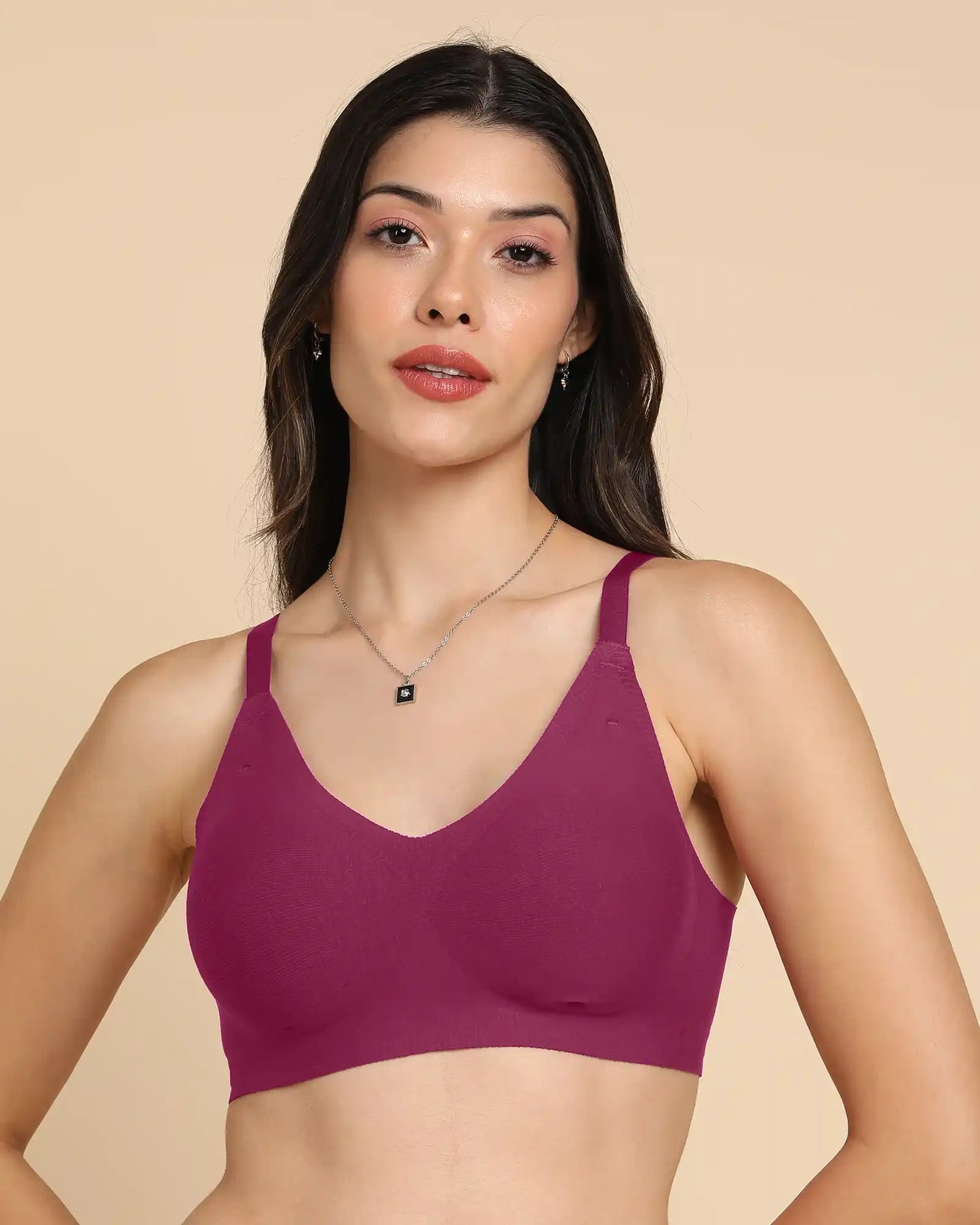Lightly-Padded Cotton Spandex Fit Bra (Wine)