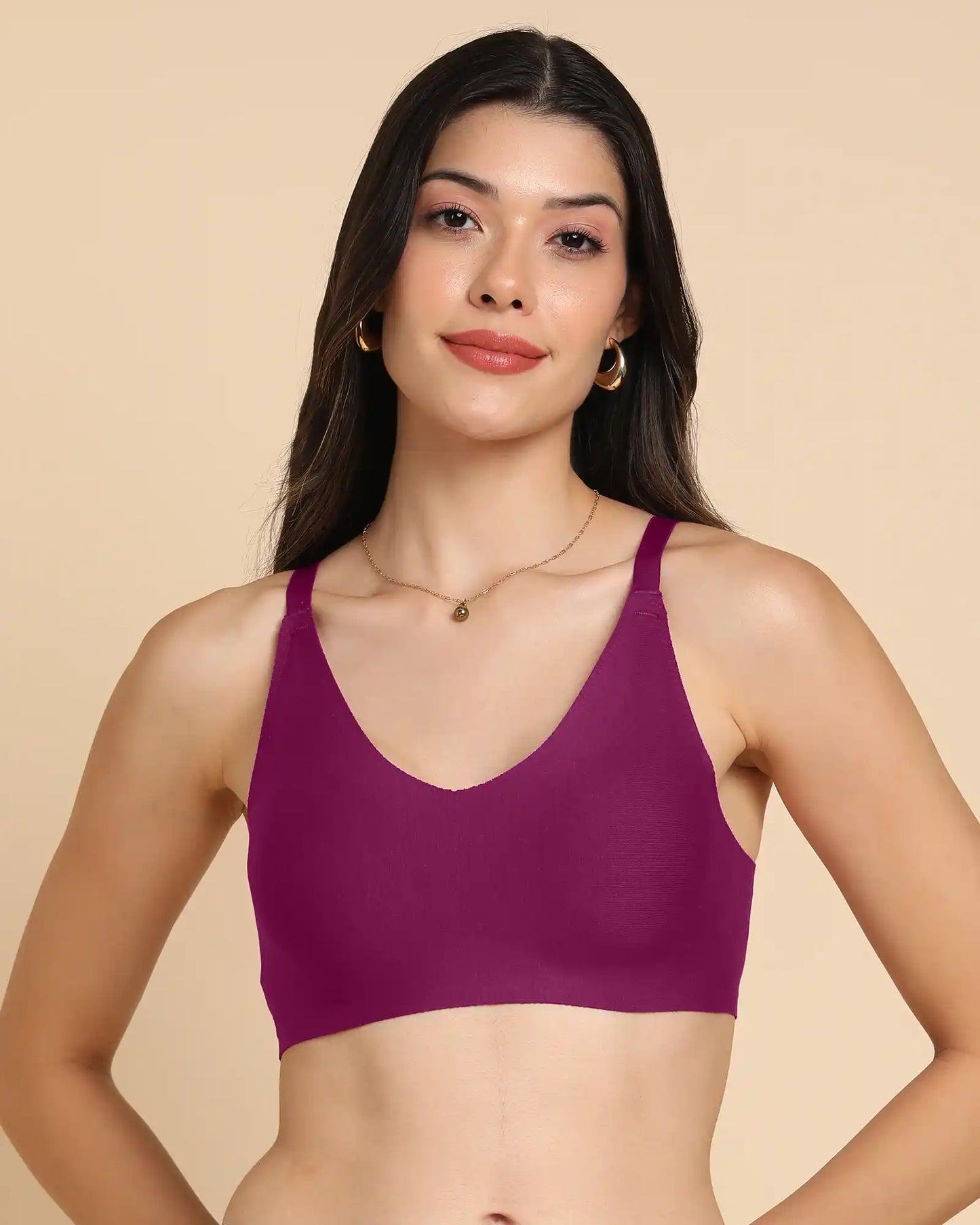 Non-Padded Cotton Spandex Fit Bra (WINE)