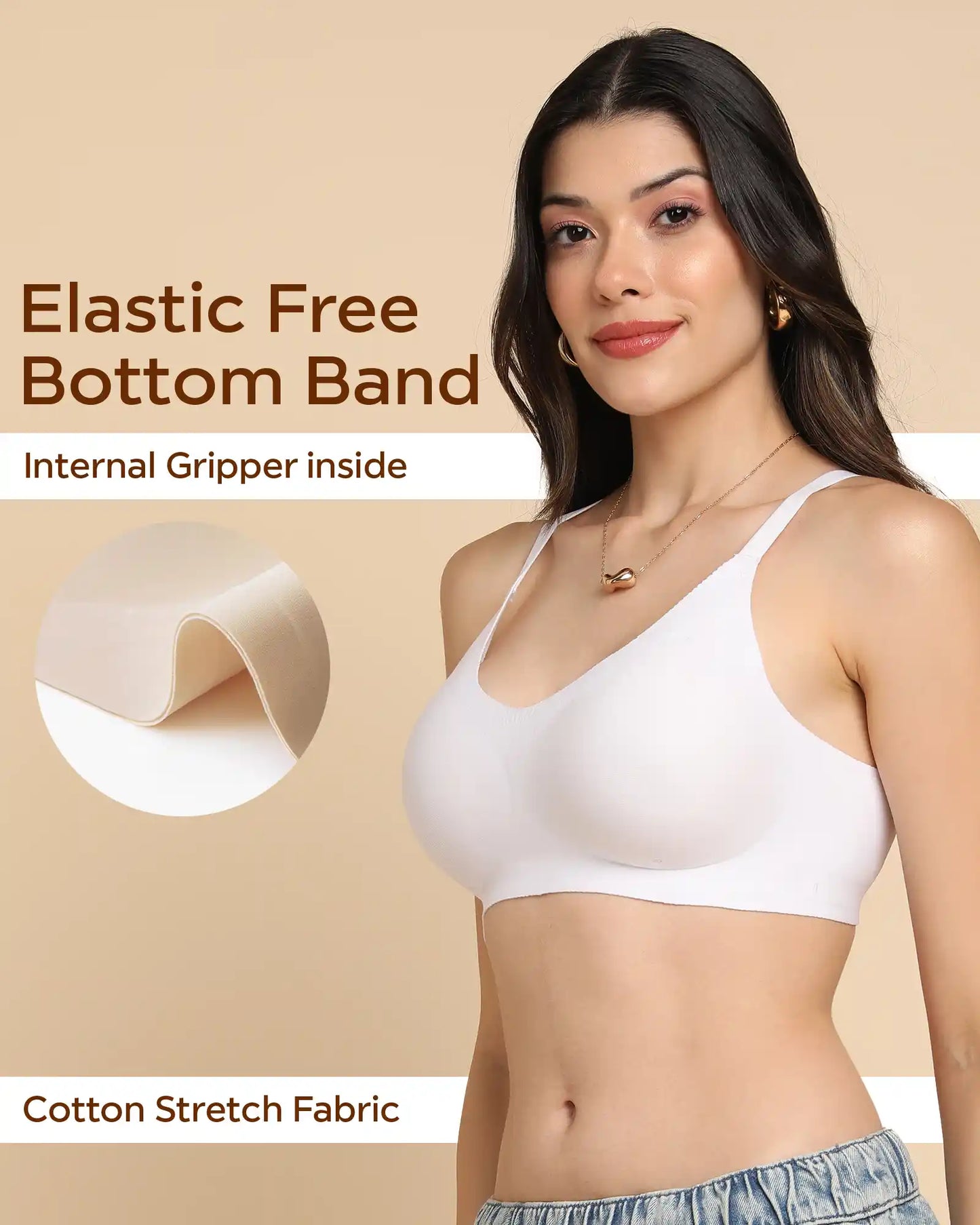 Lightly-Padded Cotton Spandex Fit Bra (WHITE)