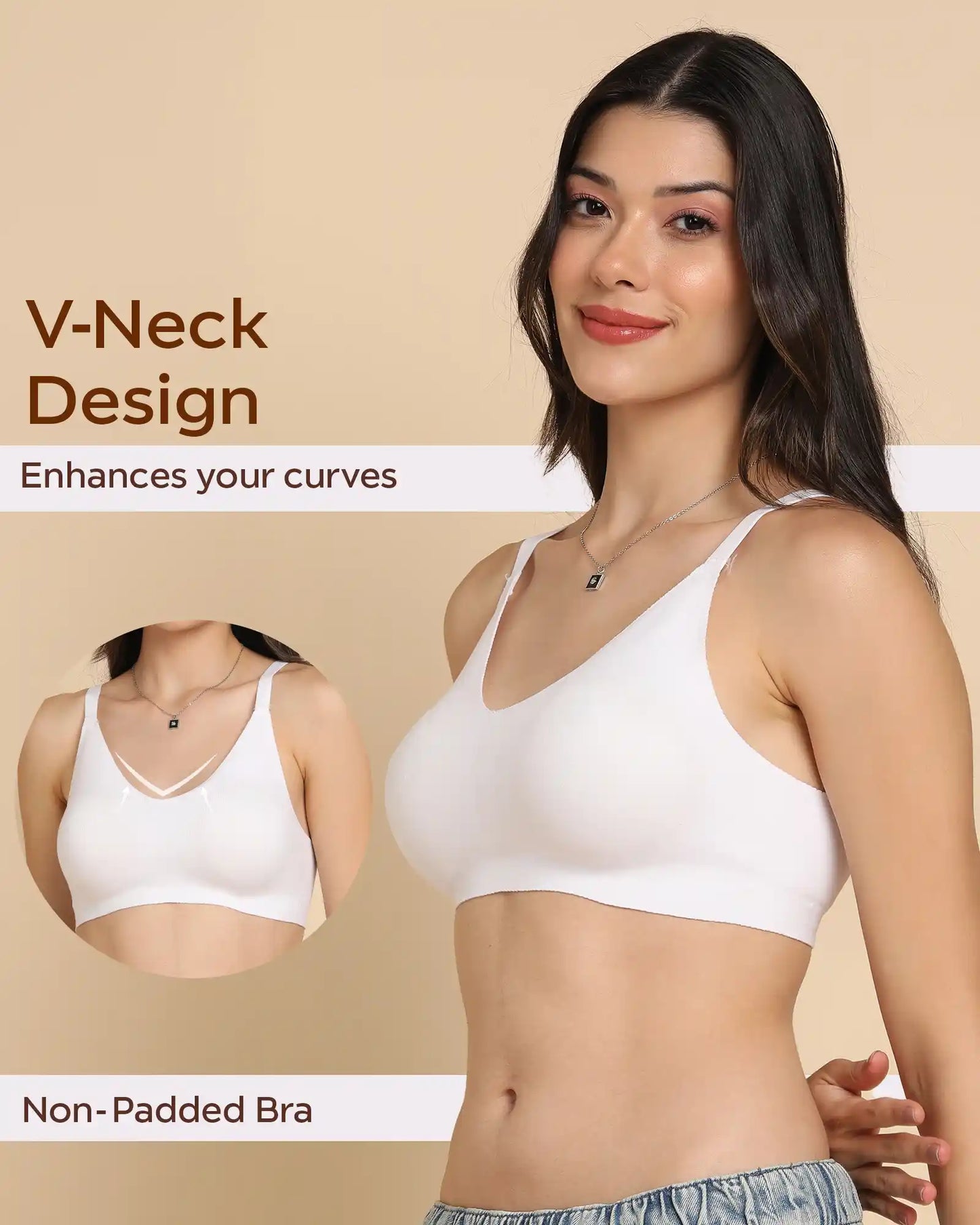 Non-Padded Cotton Spandex Fit Bra (WHITE)
