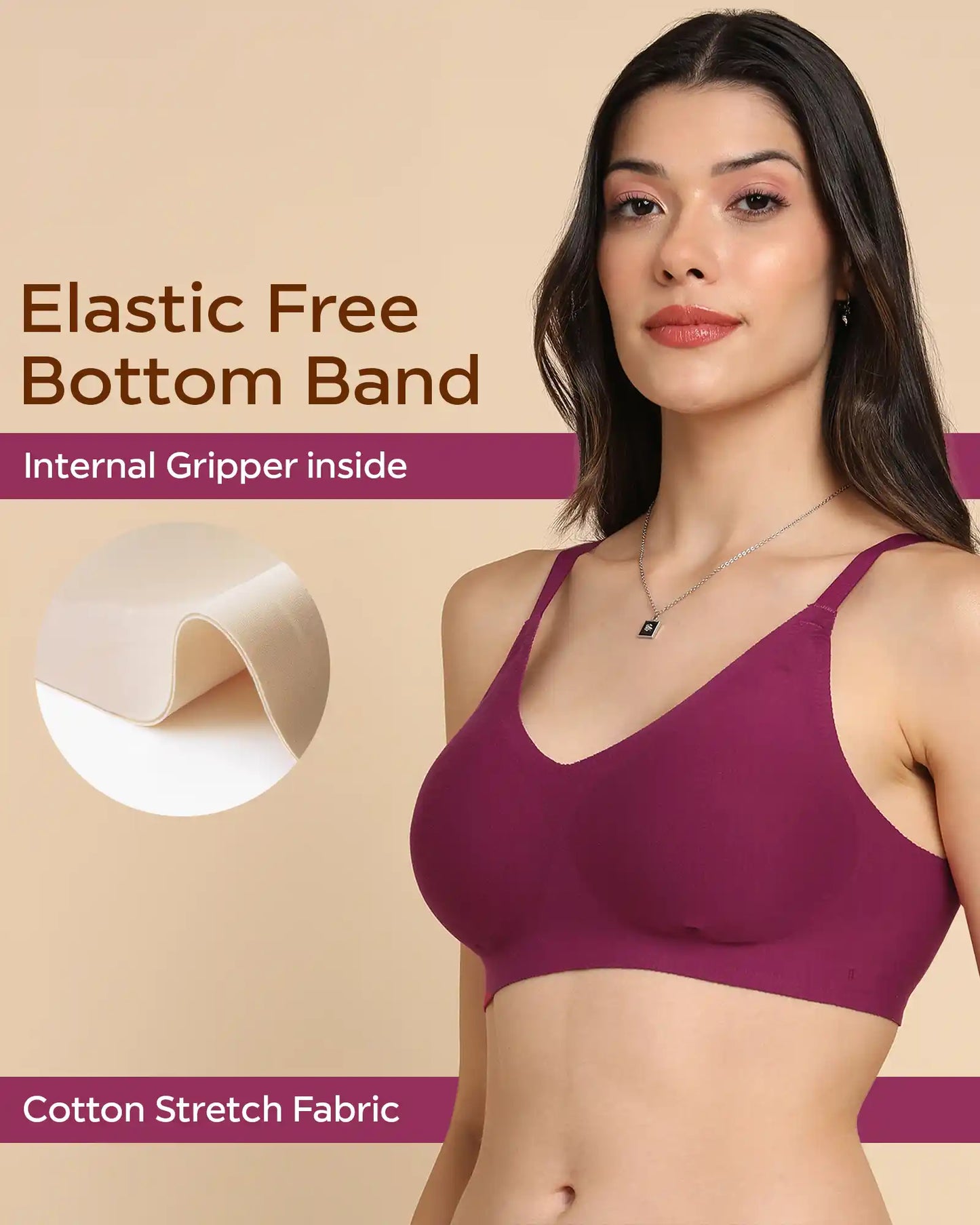 Lightly-Padded Cotton Spandex Fit Bra (Wine)