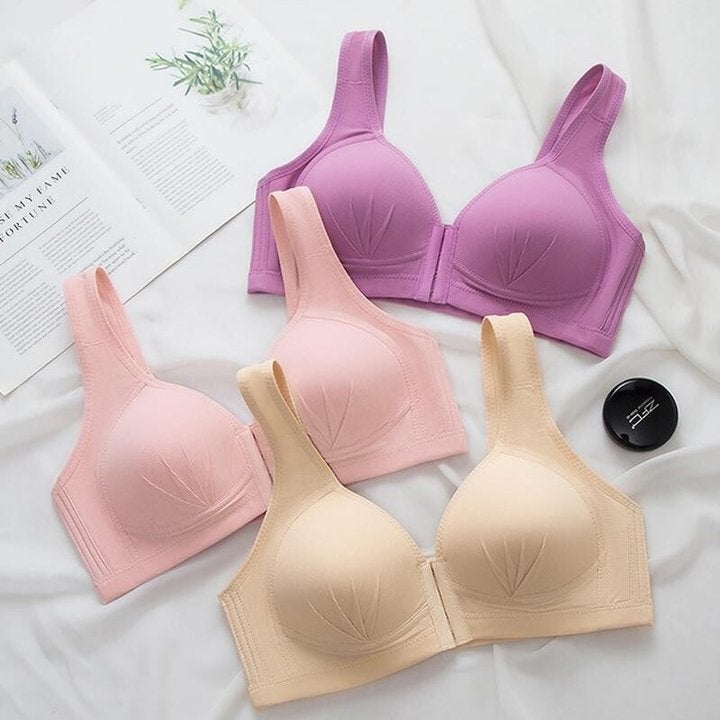 (PACK OF 3) PLUS SIZE PUSH UP SEAMLESS FRONT CLOSURE ELASTIC BRA