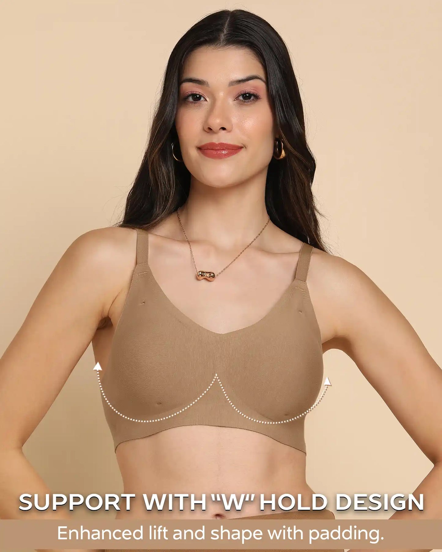 Lightly-Padded Cotton Spandex Fit Bra  (FAWN)