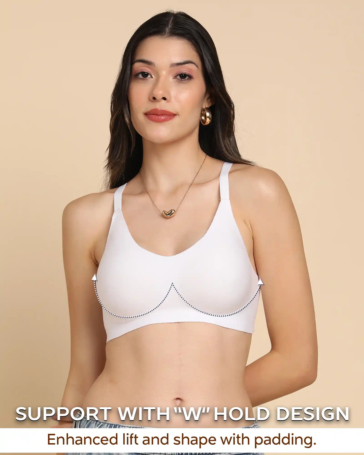 Lightly-Padded Cotton Spandex Fit Bra (WHITE)