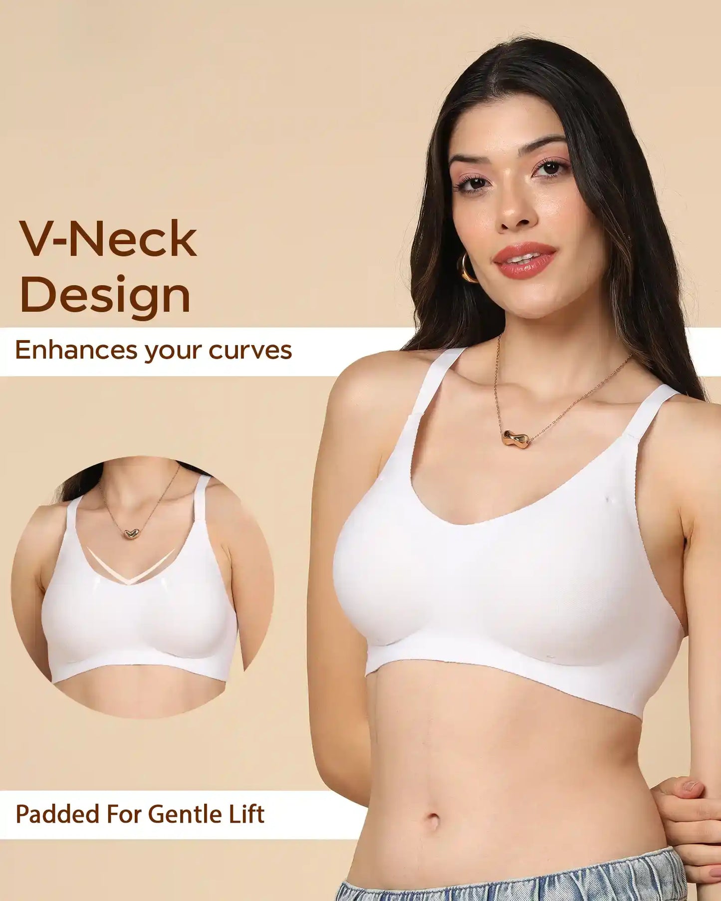 Lightly-Padded Cotton Spandex Fit Bra (WHITE)