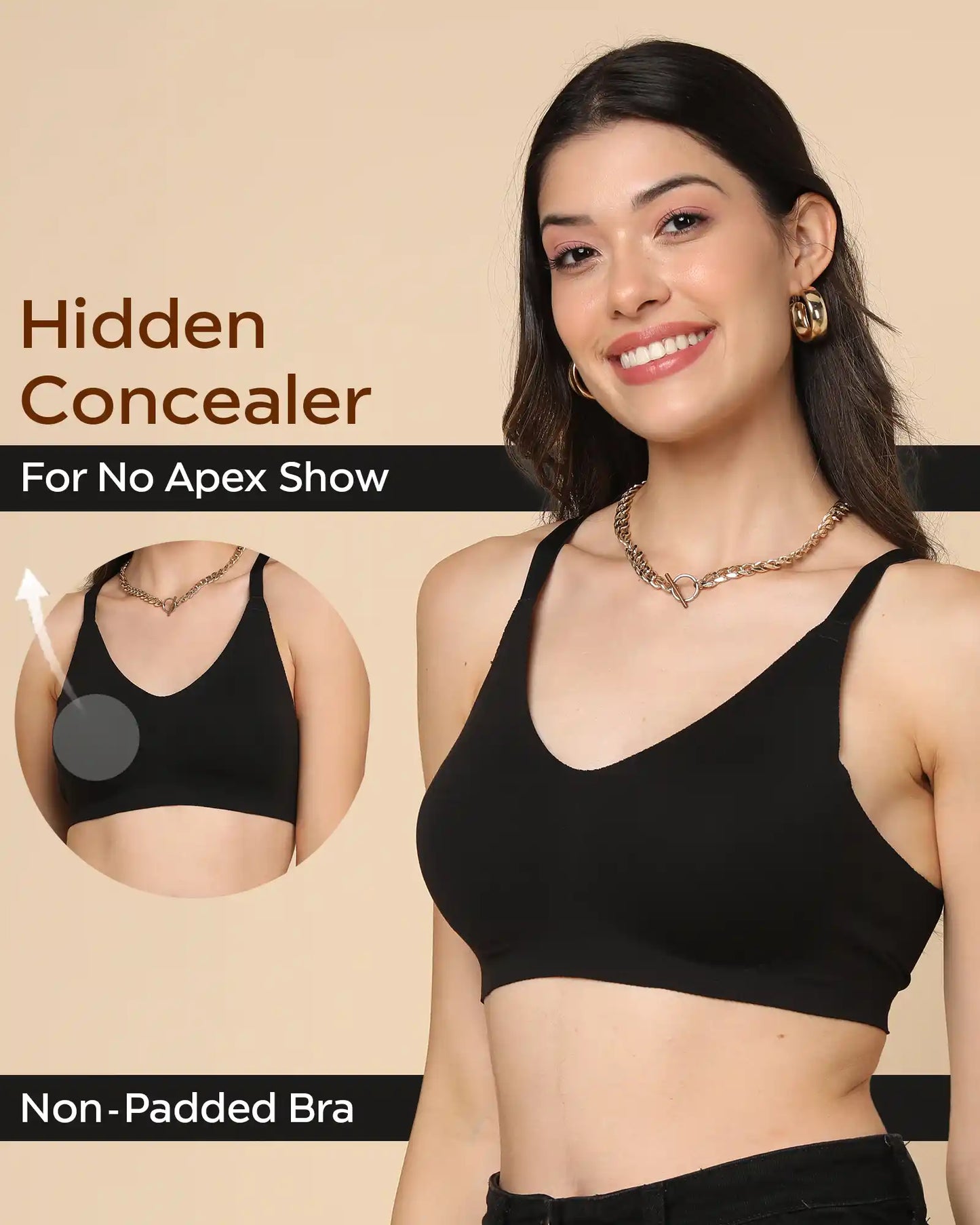 Non-Padded Cotton Spandex Fit Bra (BLACK)
