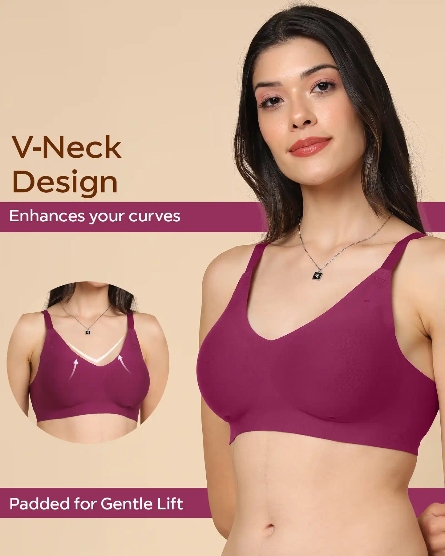 Lightly-Padded Cotton Spandex Fit Bra (Wine)