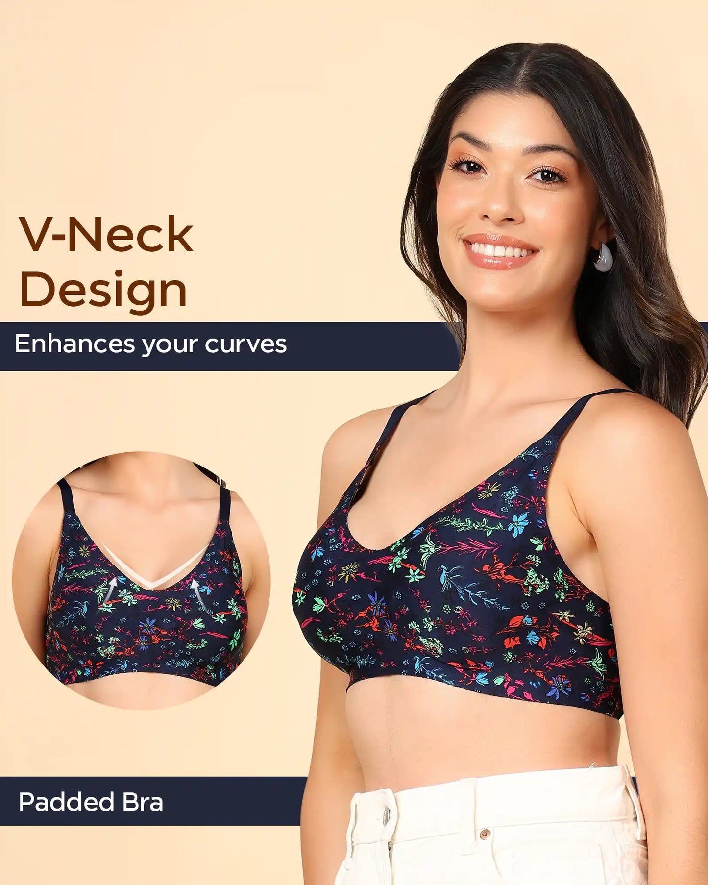 Fit Cotton Feel Printed Bonded Seamless Bra