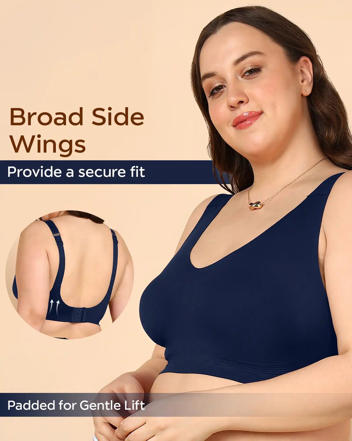 Lightly-Padded Cotton Spandex Fit Bra (NAVY)