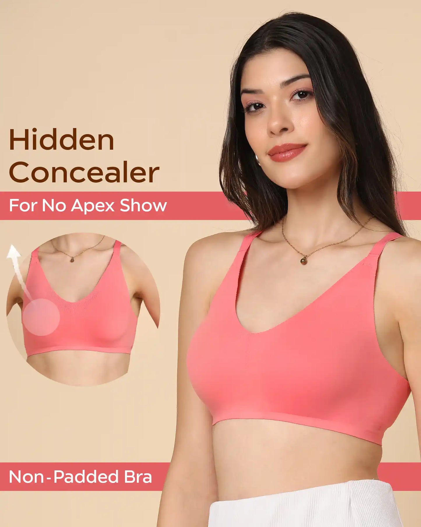 Non-Padded Cotton Spandex Fit Bra (CORAL)