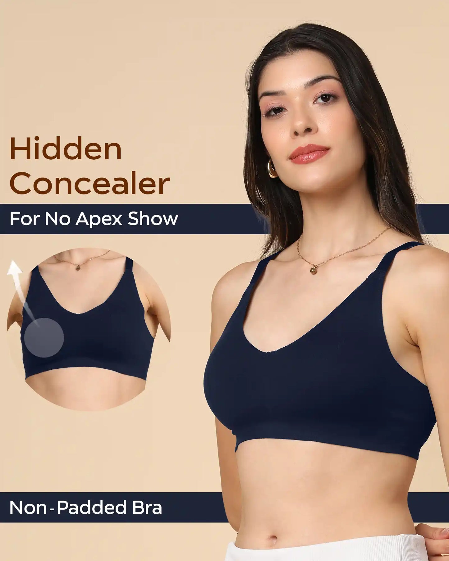 Non-Padded Cotton Spandex Fit Bra (NAVY)