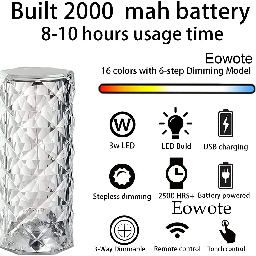 Crystal Table Lamp, 16 Colors Changing Rose Table Lamp, Touch Remote Control