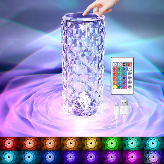 Crystal Table Lamp, 16 Colors Changing Rose Table Lamp, Touch Remote Control