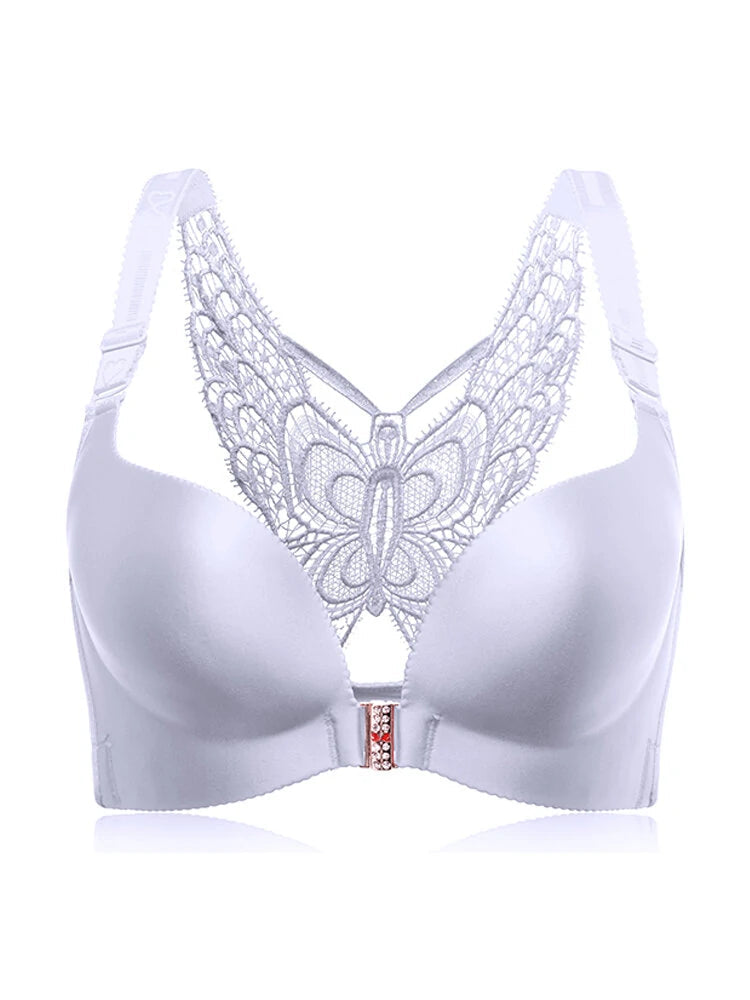 Front Closure Butterfly Embroidery Back Wireless Push Up Bra (Pack of 3)
