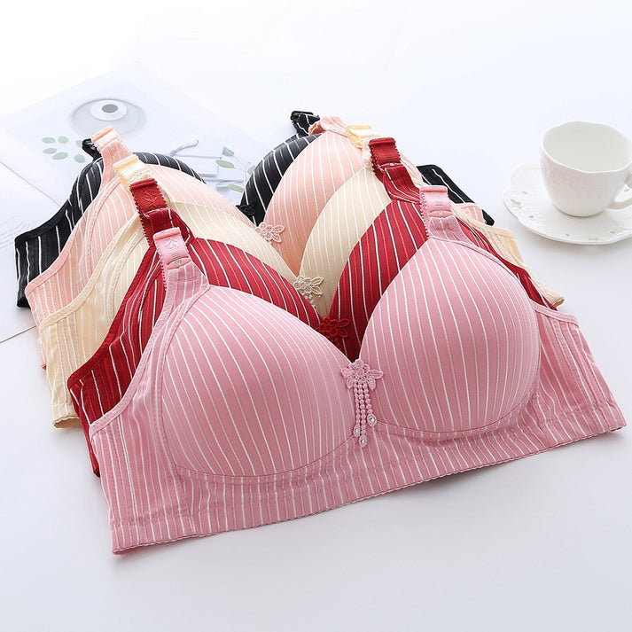 (PACK OF 3) BREATHABLE STYLISH GATHERED STRIPE BRA