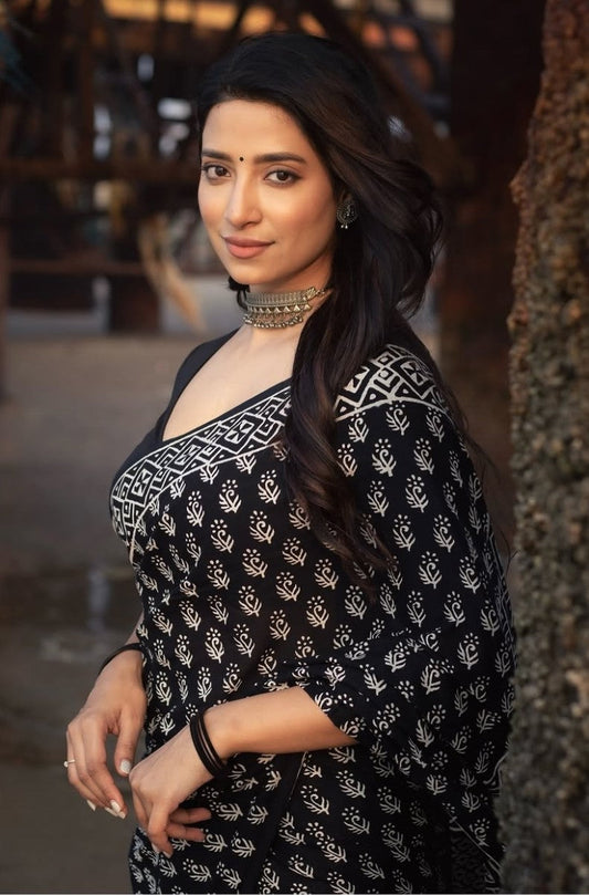 Excellent 1 Minute Ready To Wear Black Mul Cotton Digital Printed Saree