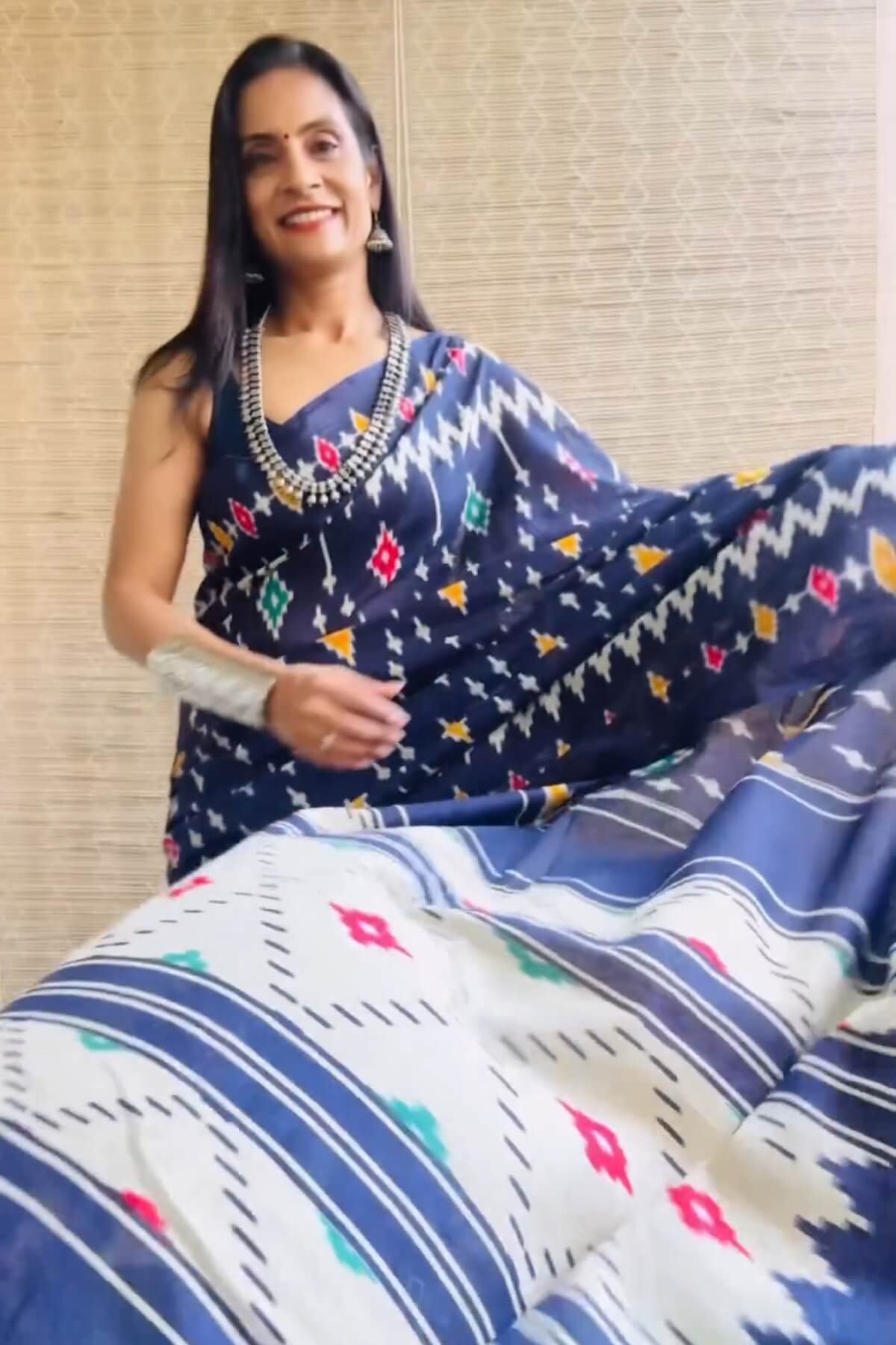 Rhapsody 1 Minute Ready To Wear Navy Blue Mul Cotton Digital Printed Saree