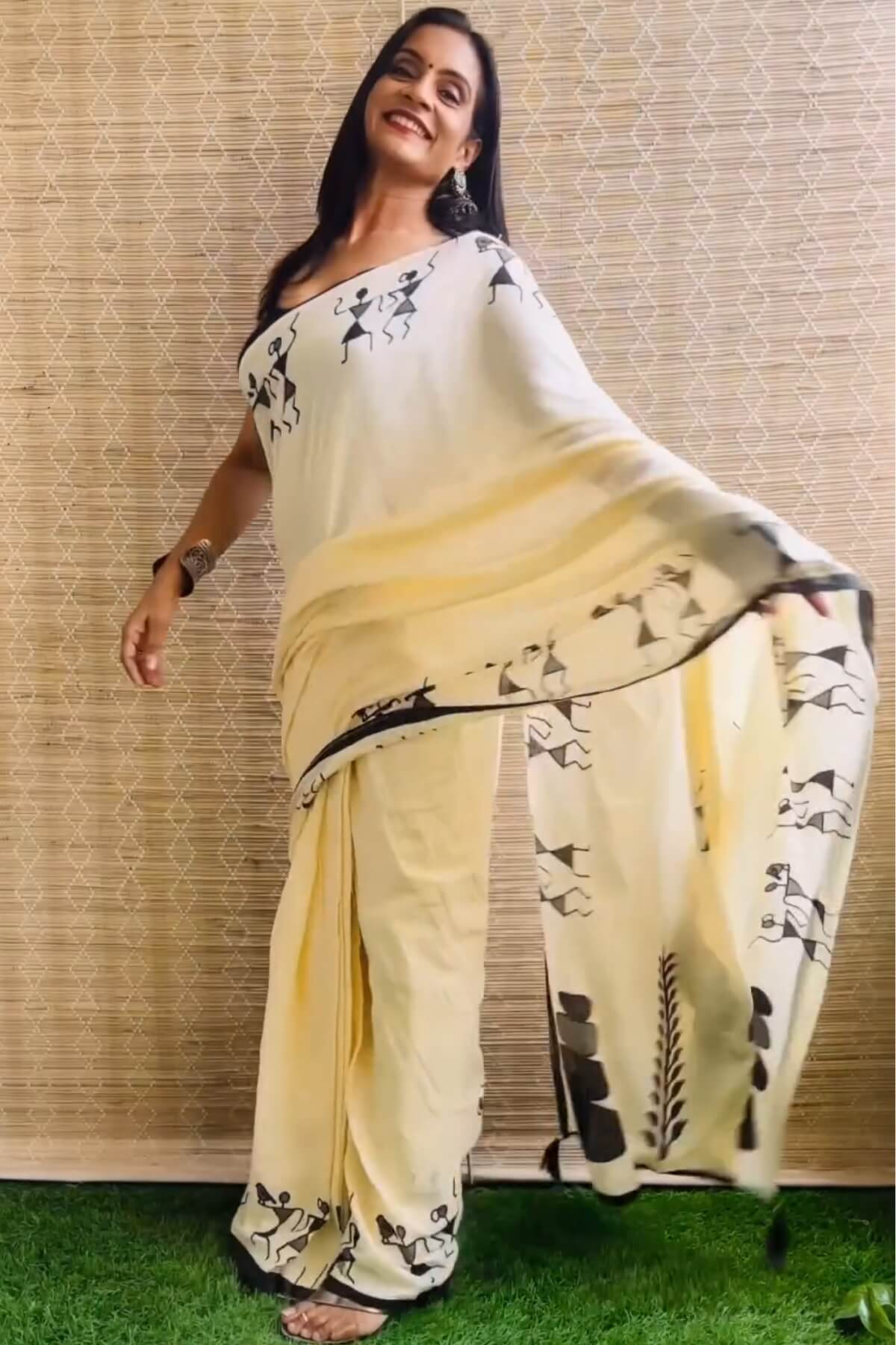 Propinquity 1 Minute Ready To Wear Beige Mul Cotton Digital Printed Saree