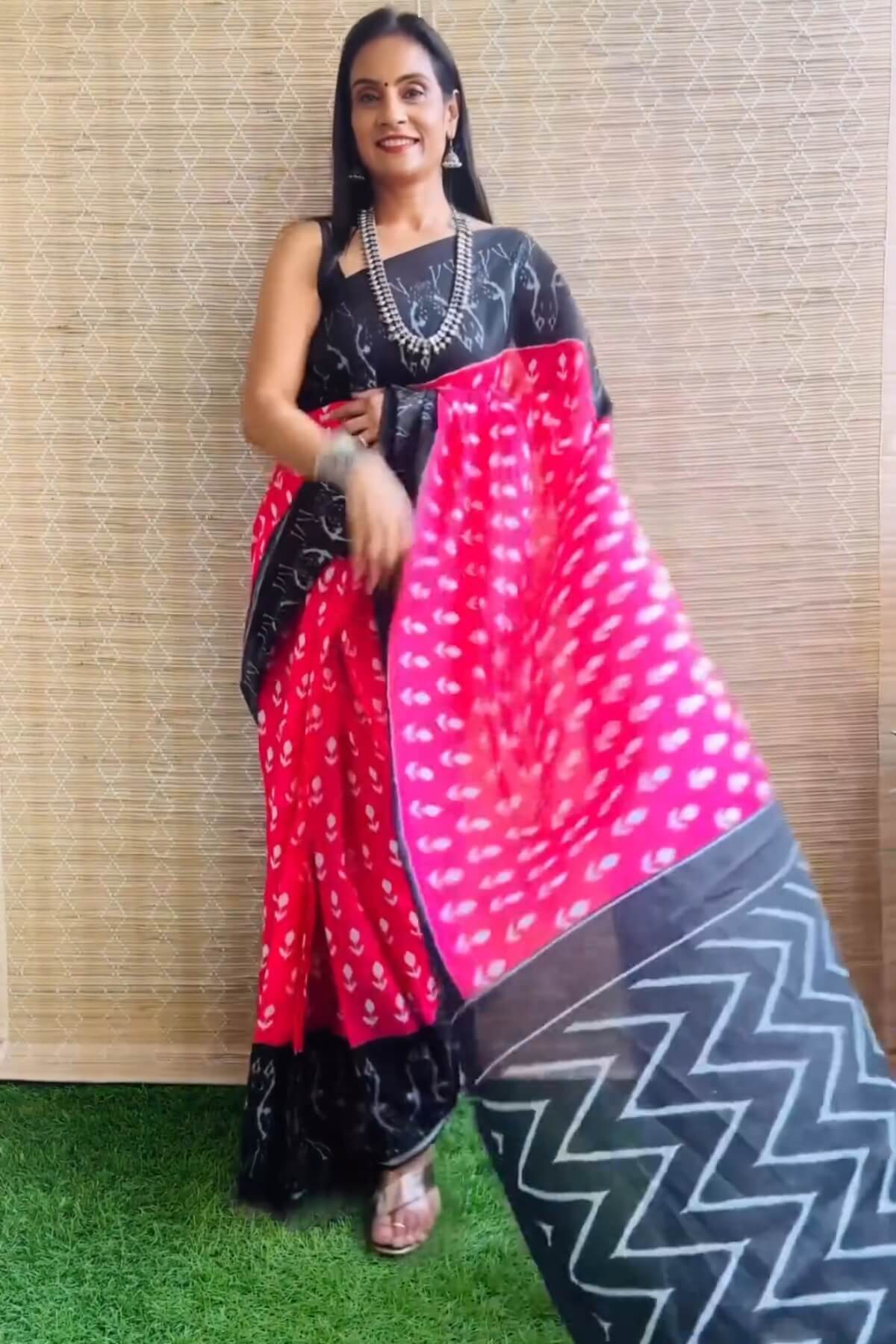 Bewitching 1 Minute Ready To Wear Dark Pink Mul Cotton Digital Printed Saree