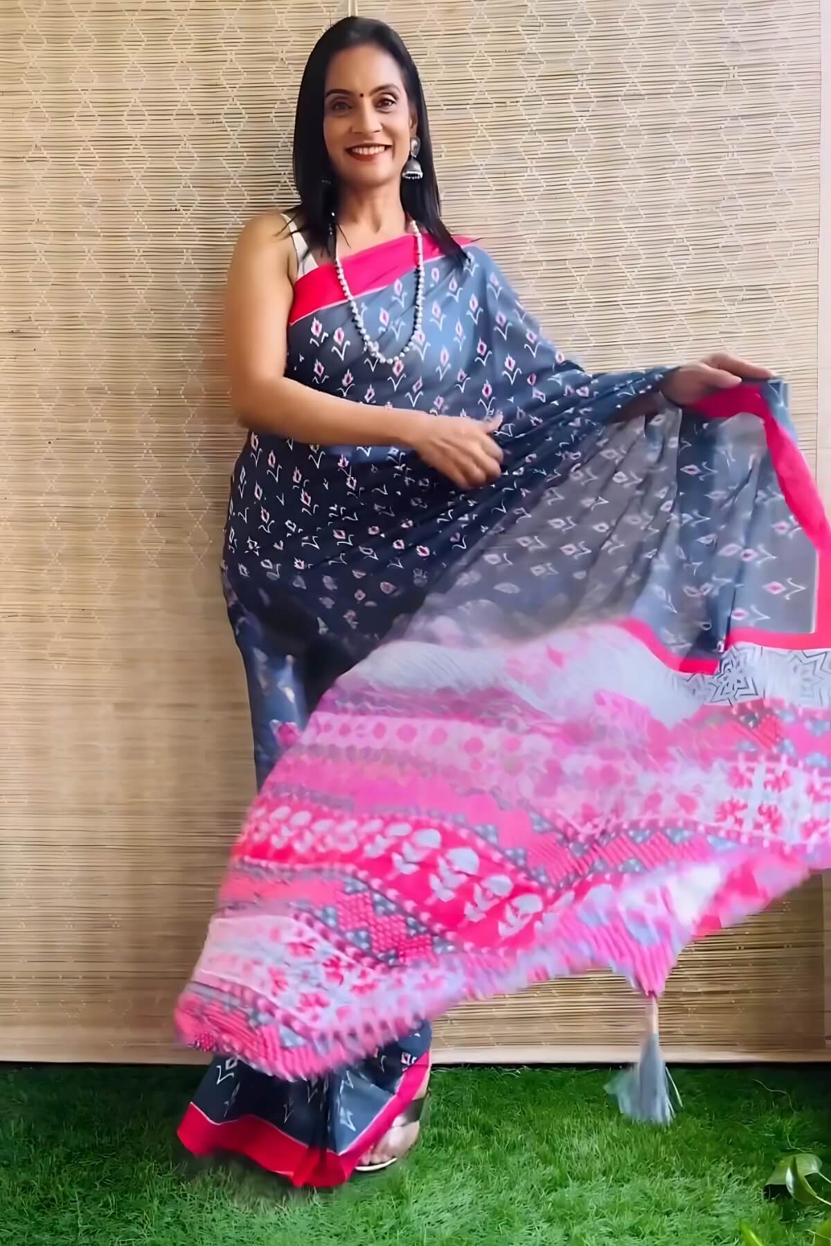 Imaginative 1 Minute Ready To Wear Navy Blue Mul Cotton Digital Printed Saree