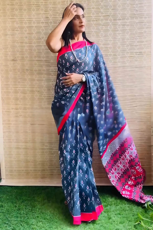 Imaginative 1 Minute Ready To Wear Navy Blue Mul Cotton Digital Printed Saree