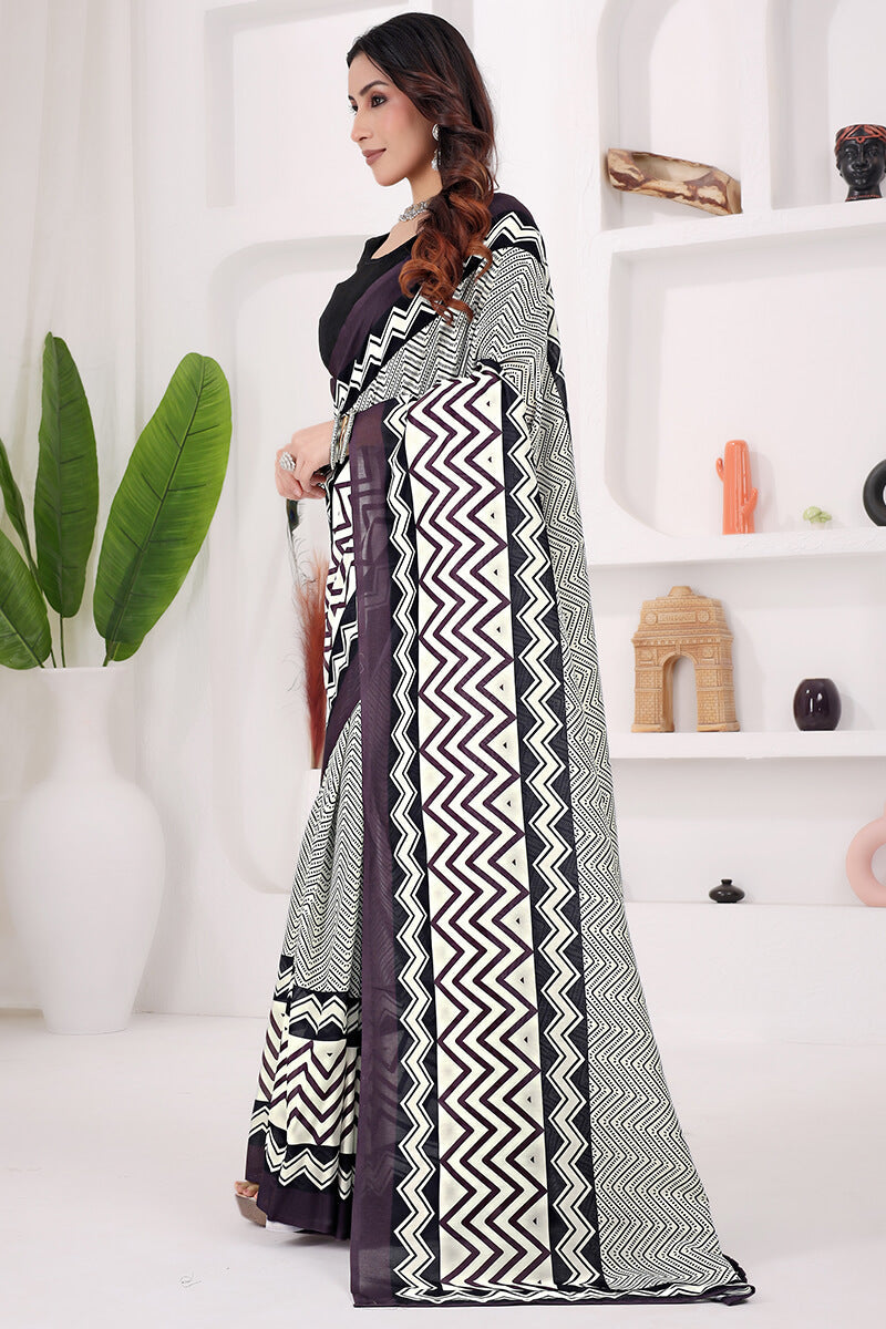 Amazing 1 Minute Ready To Wear Beige Mul Cotton Digital Printed Saree