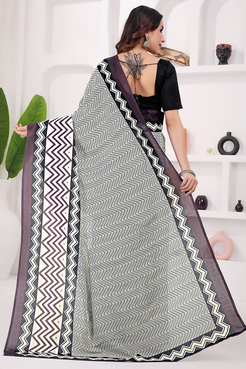Amazing 1 Minute Ready To Wear Beige Mul Cotton Digital Printed Saree