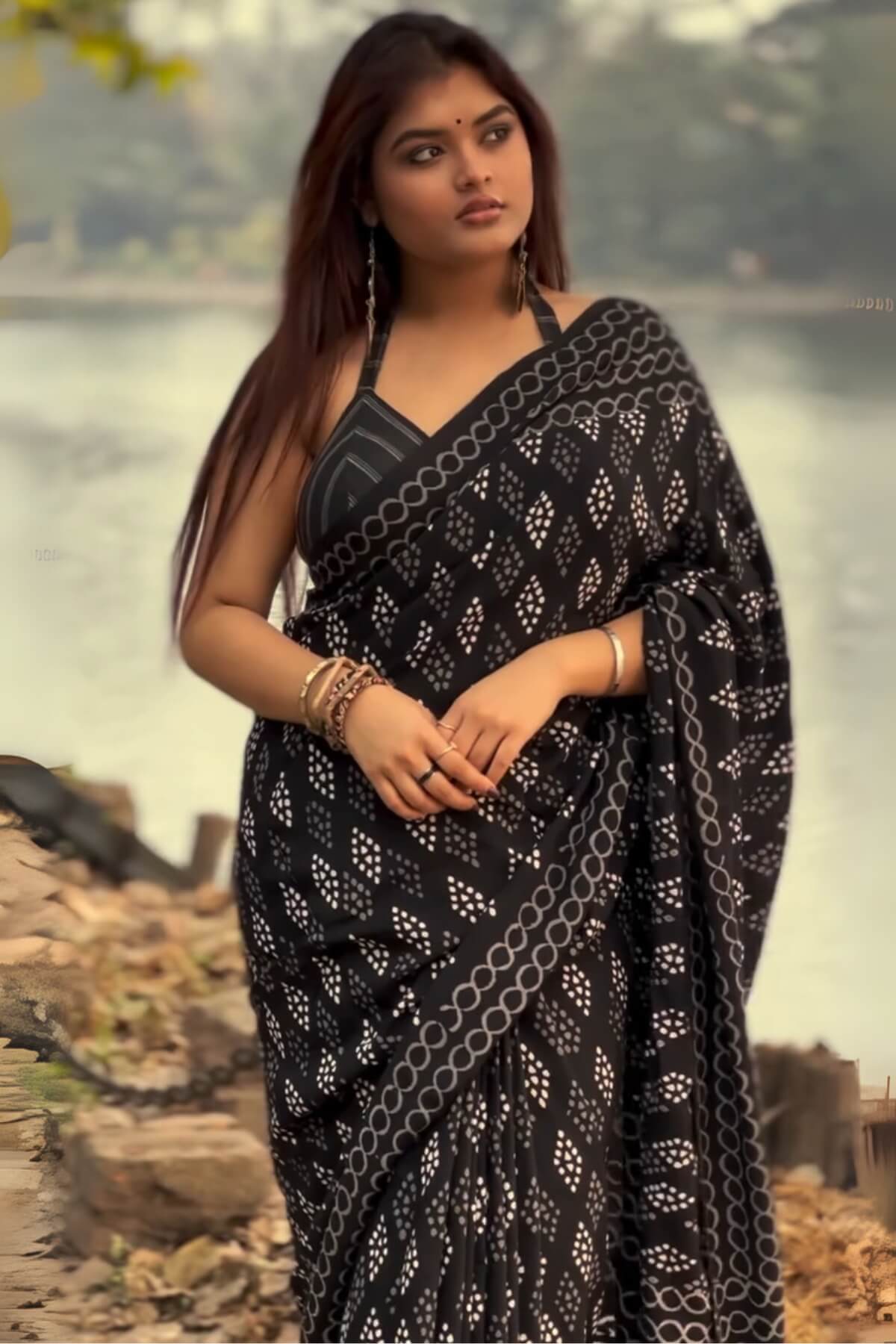 Entrancing 1 Minute Ready To Wear Black Mul Cotton Digital Printed Saree