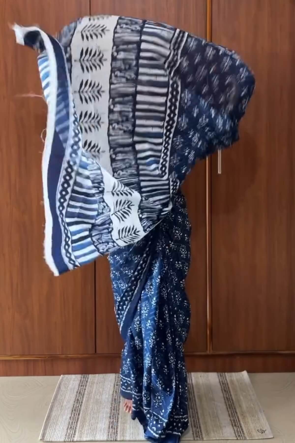 Eloquence 1 Minute Ready To Wear Blue Mul Cotton Digital Printed Saree