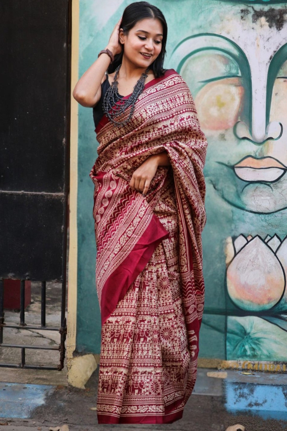 Charismatic Maroon 1 Minute Ready To Wear Digital Printed Crape Silk Saree
