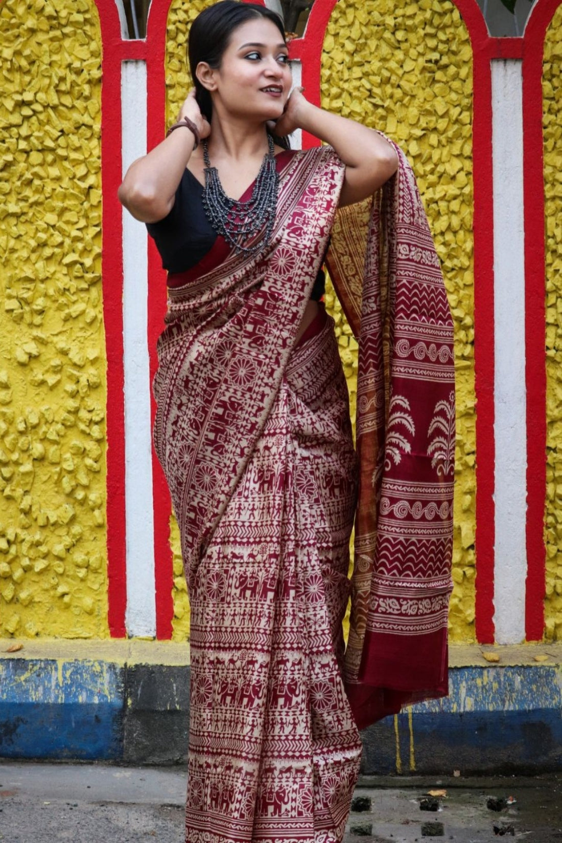 Charismatic Maroon 1 Minute Ready To Wear Digital Printed Crape Silk Saree