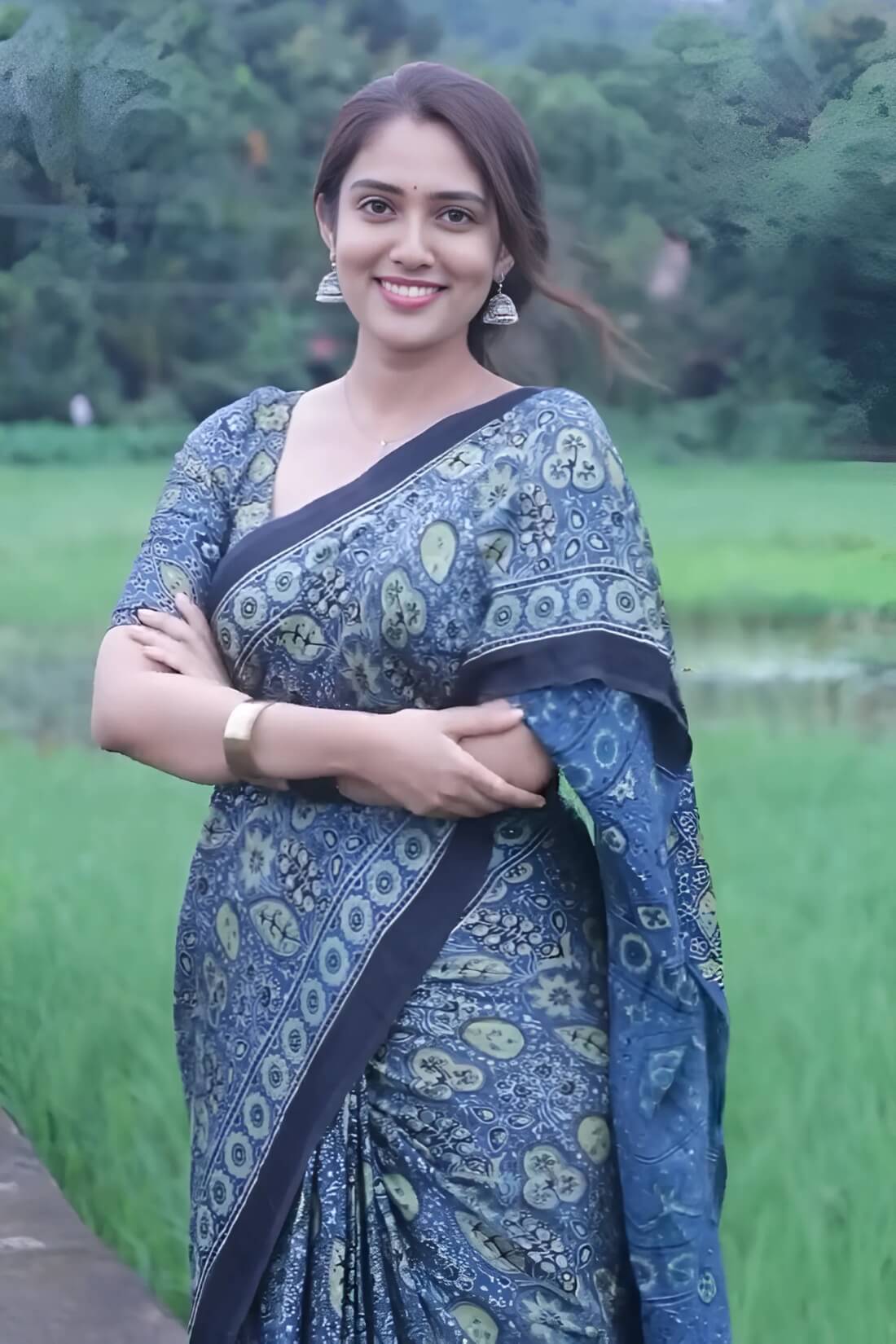 Supernal Blue 1 Minute Ready To Wear Digital Printed Crape Silk Saree