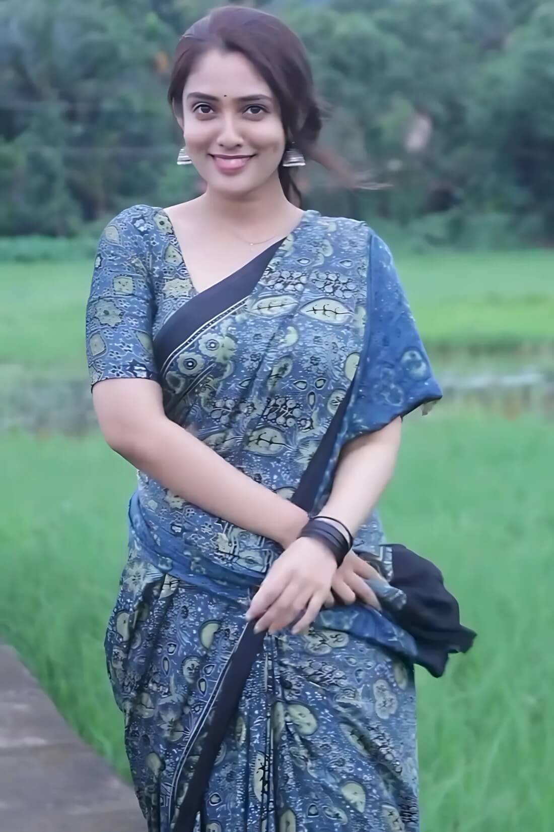 Supernal Blue 1 Minute Ready To Wear Digital Printed Crape Silk Saree