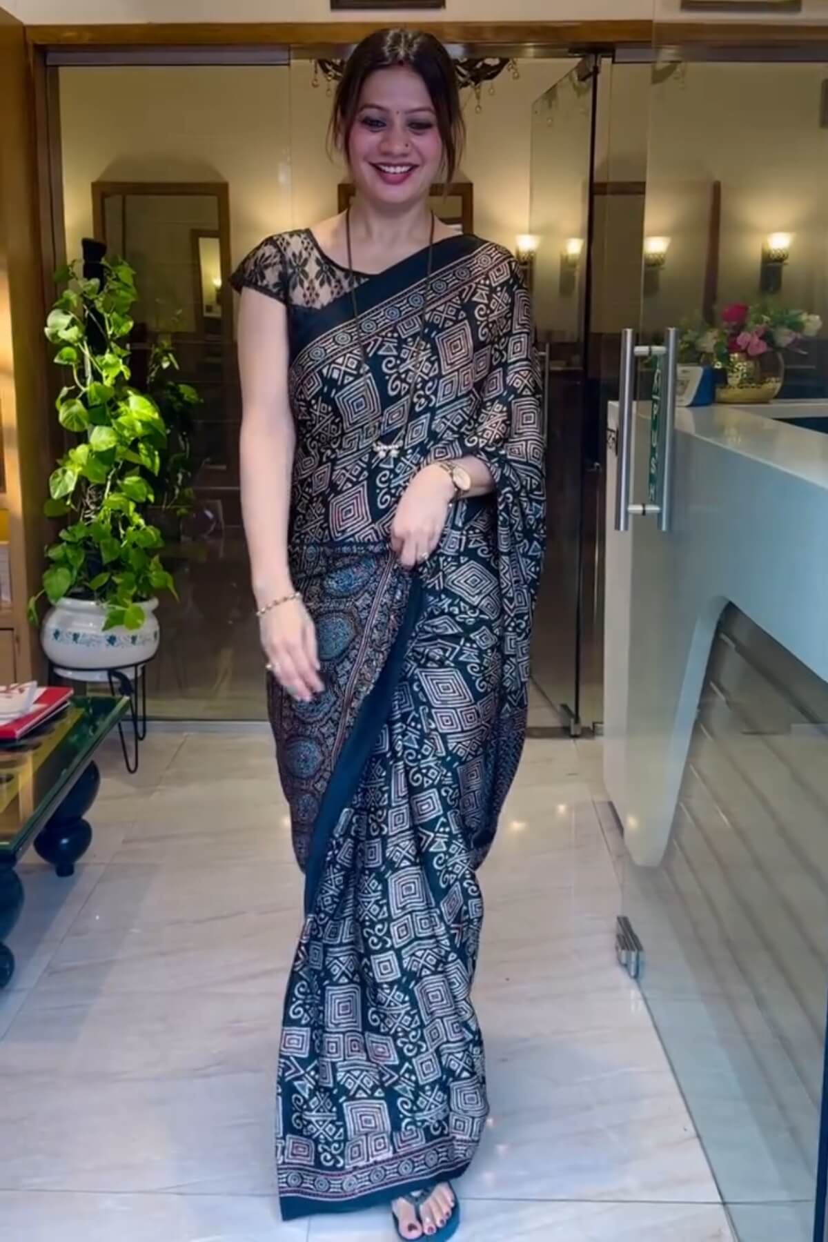 Charismatic Black 1 Minute Ready To Wear Digital Printed Crape Silk Saree