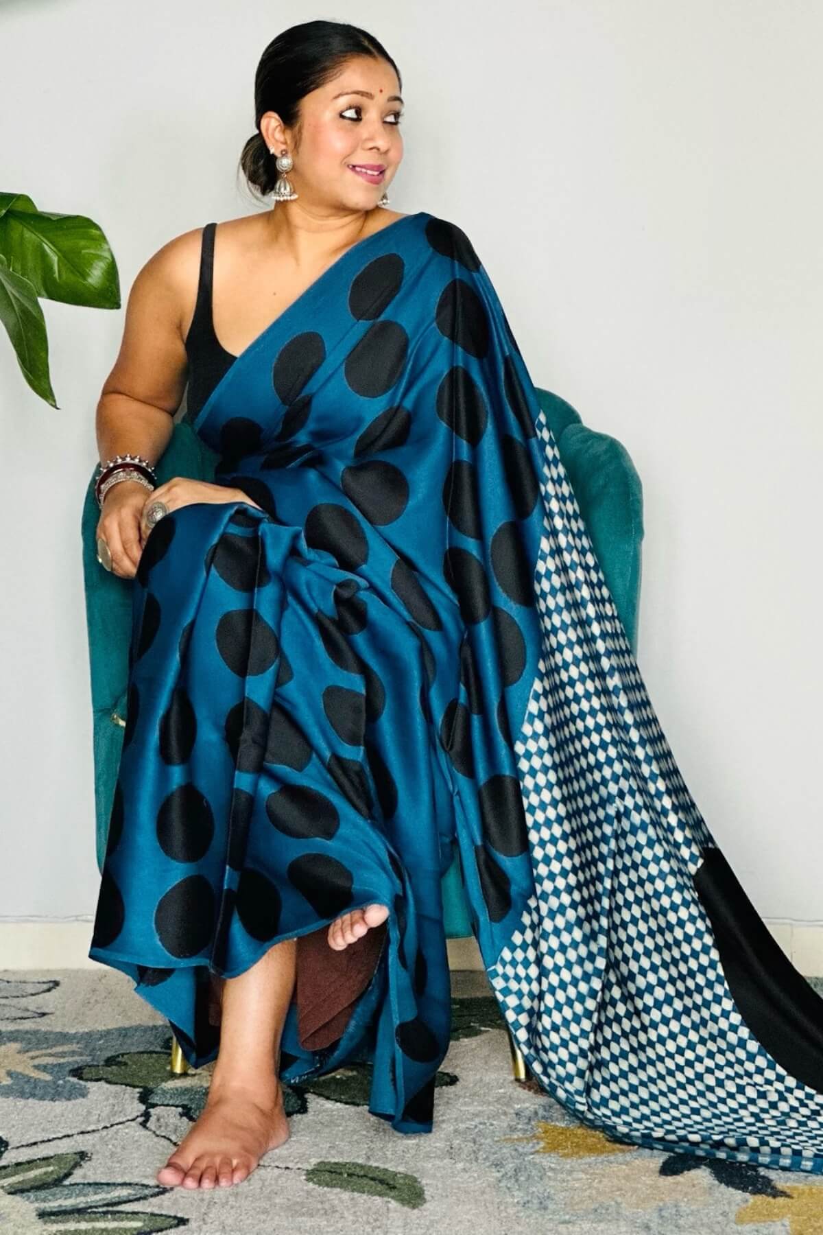 Imaginative Blue 1 Minute Ready To Wear Digital Printed Crape Silk Saree