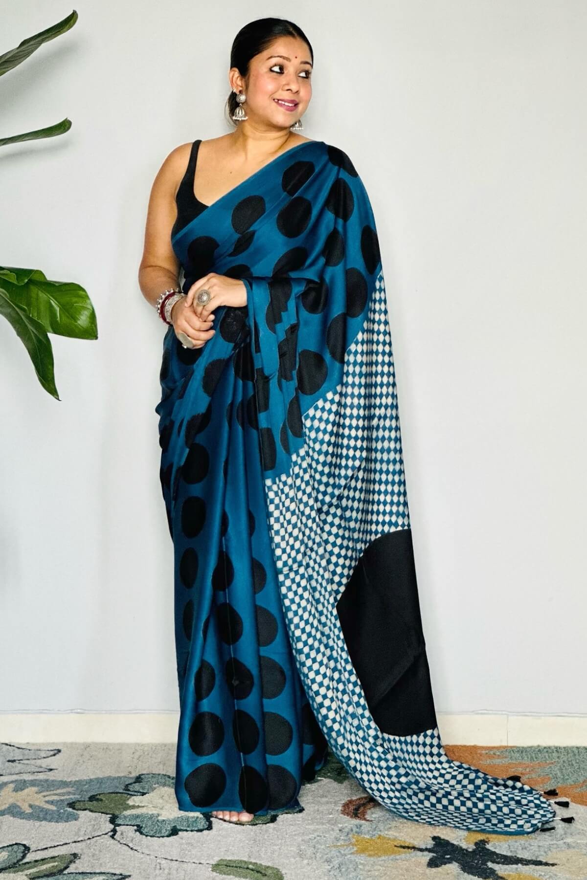 Imaginative Blue 1 Minute Ready To Wear Digital Printed Crape Silk Saree