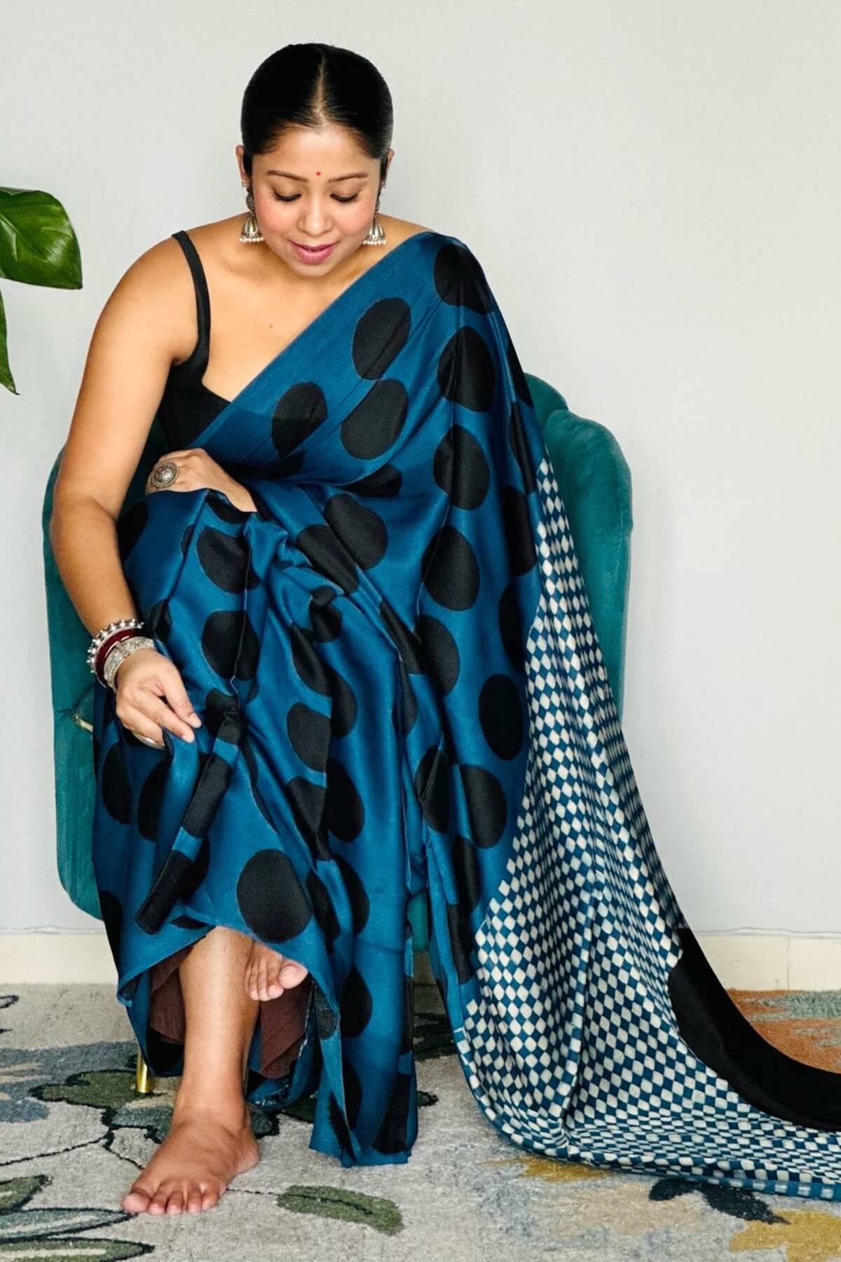Imaginative Blue 1 Minute Ready To Wear Digital Printed Crape Silk Saree