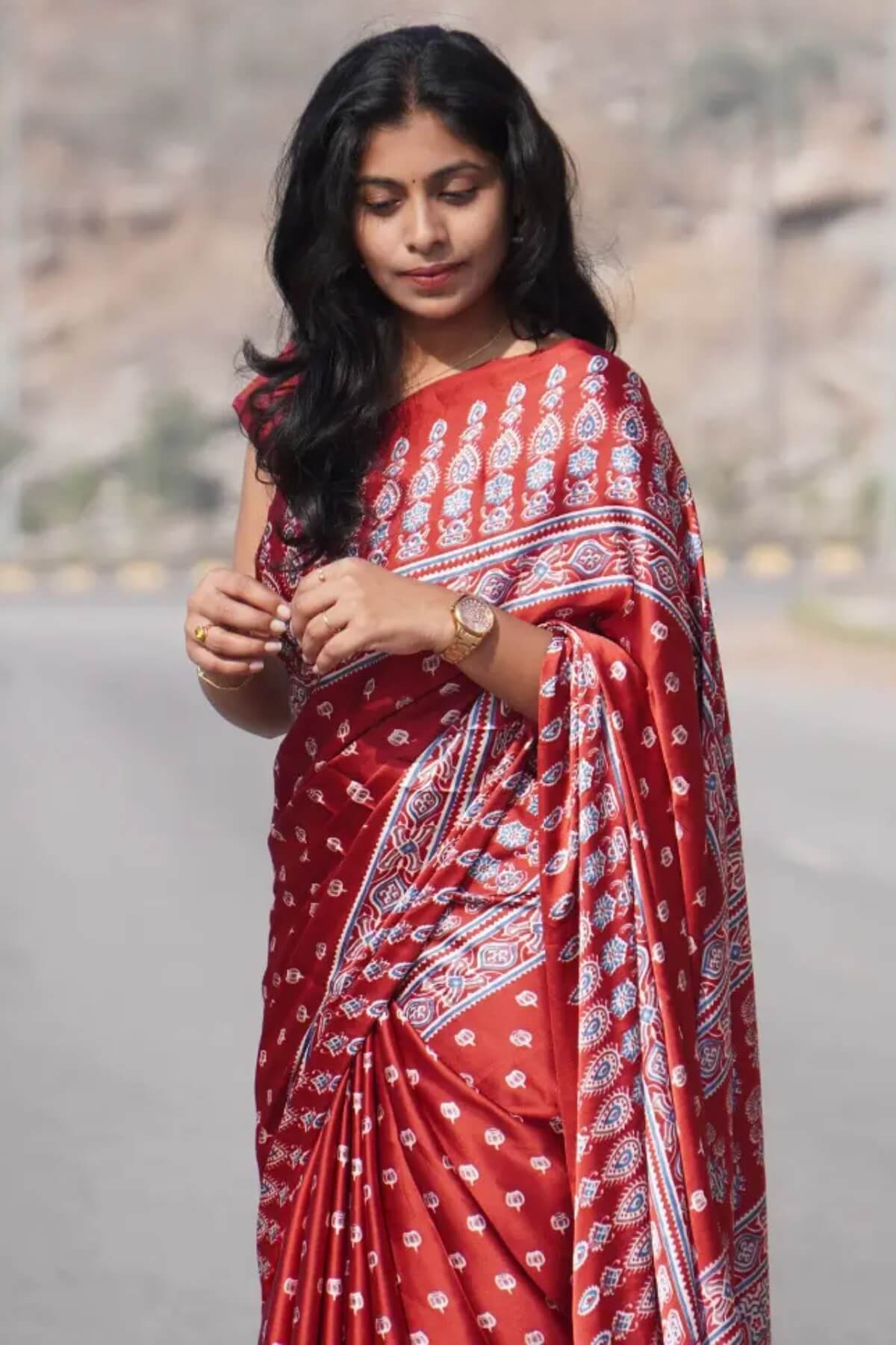 Bucolic Maroon 1 Minute Ready To Wear Digital Printed Crape Silk Saree