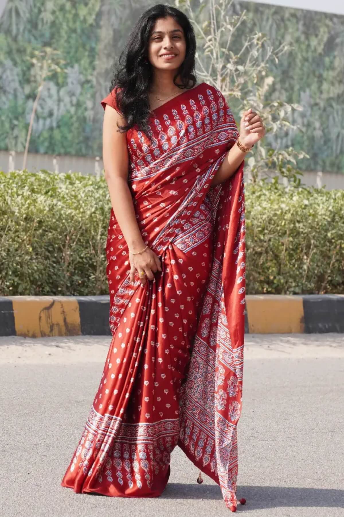 Bucolic Maroon 1 Minute Ready To Wear Digital Printed Crape Silk Saree