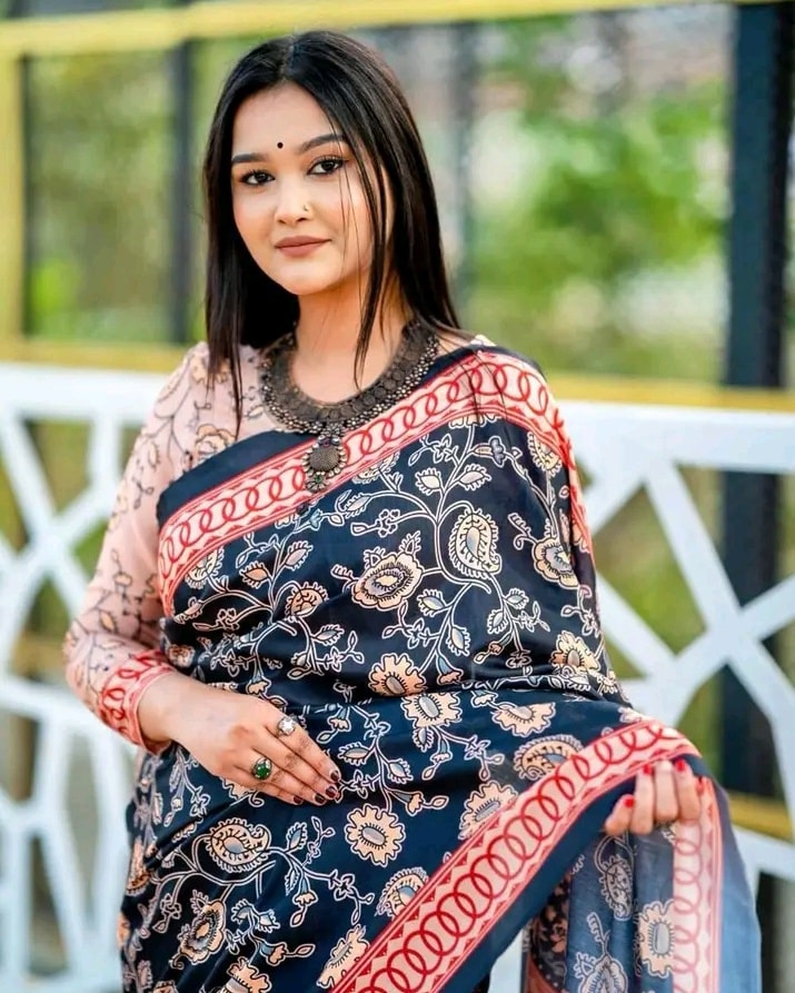 Bewitching Black 1 Minute Ready To Wear Digital Printed Crape Silk Saree