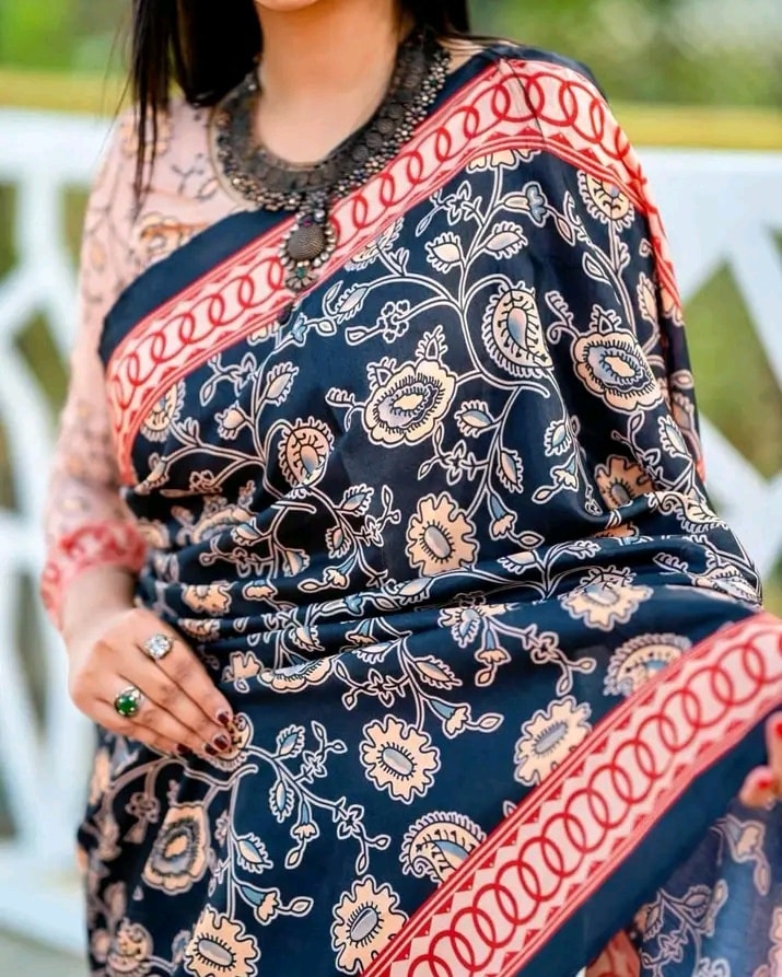 Bewitching Black 1 Minute Ready To Wear Digital Printed Crape Silk Saree