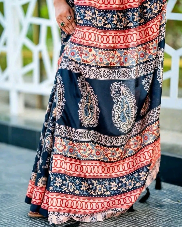 Bewitching Black 1 Minute Ready To Wear Digital Printed Crape Silk Saree