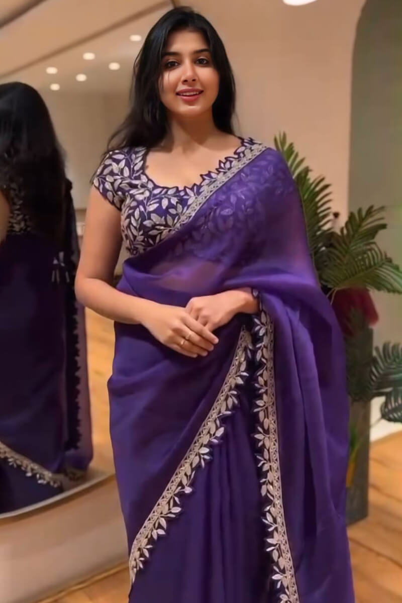Pleasant Purple Rangoli Silk Saree With Beauteous Stitched Blouse