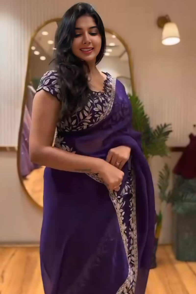 Pleasant Purple Rangoli Silk Saree With Beauteous Stitched Blouse
