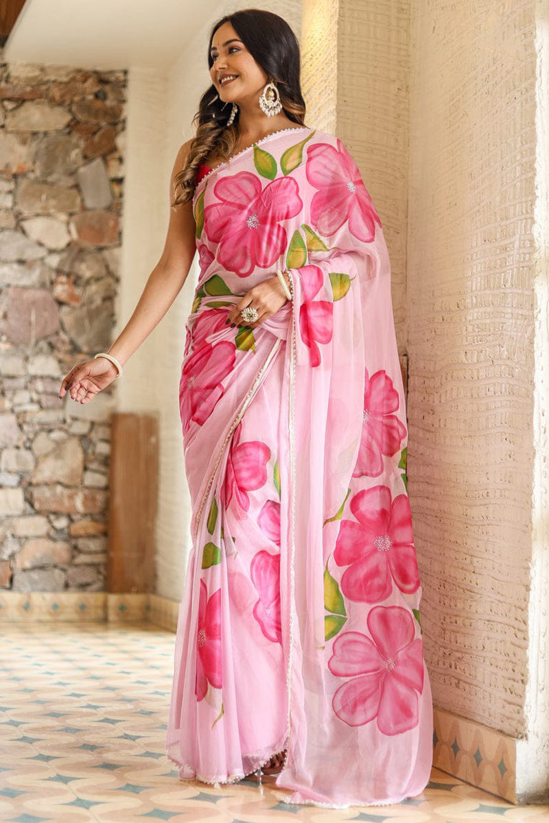 Divine 1-Minute Ready To Wear Pink Georgette Saree