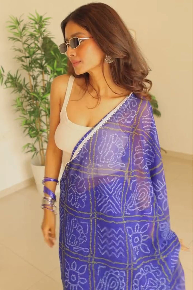 Nebula 1-Minute Ready To Wear Blue Georgette Saree