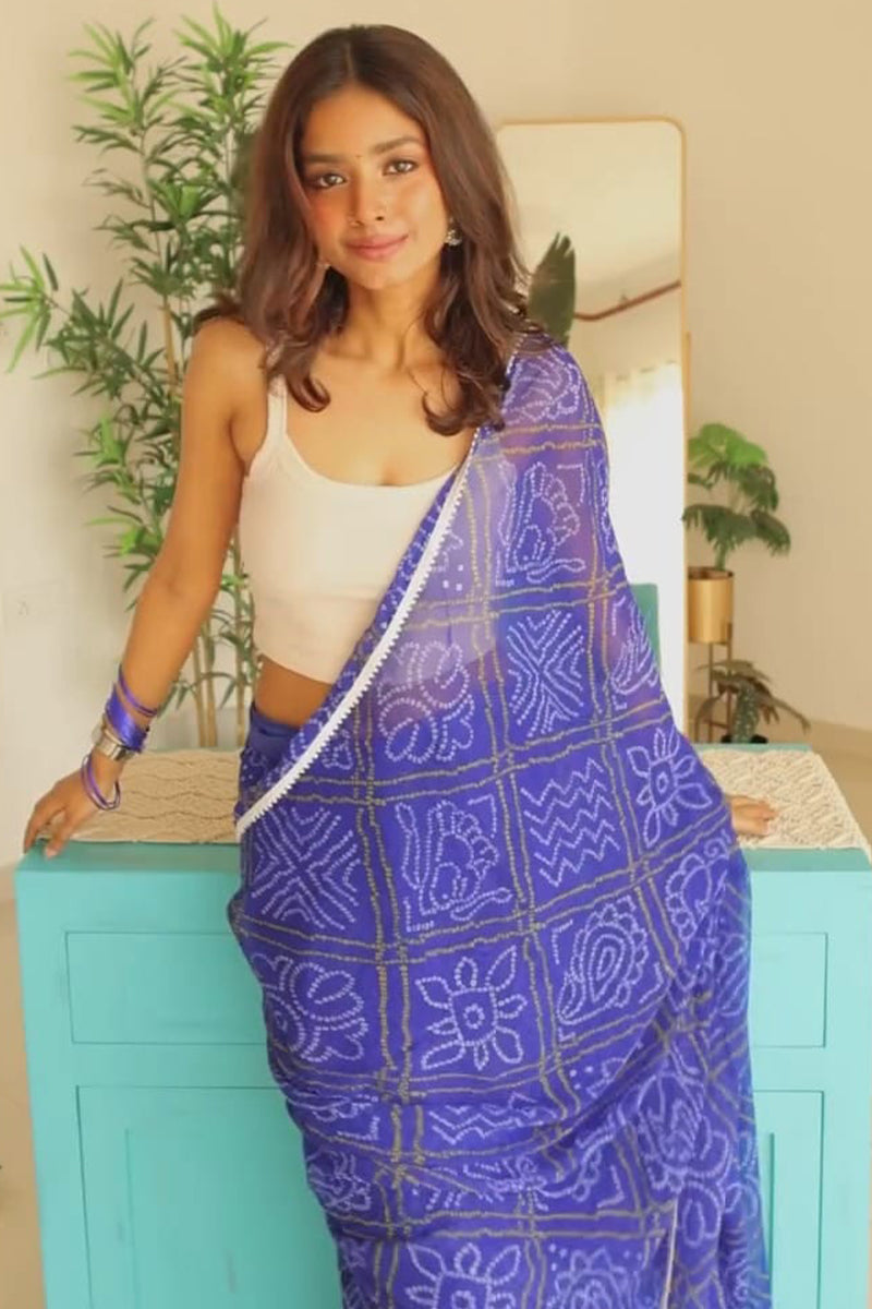 Nebula 1-Minute Ready To Wear Blue Georgette Saree