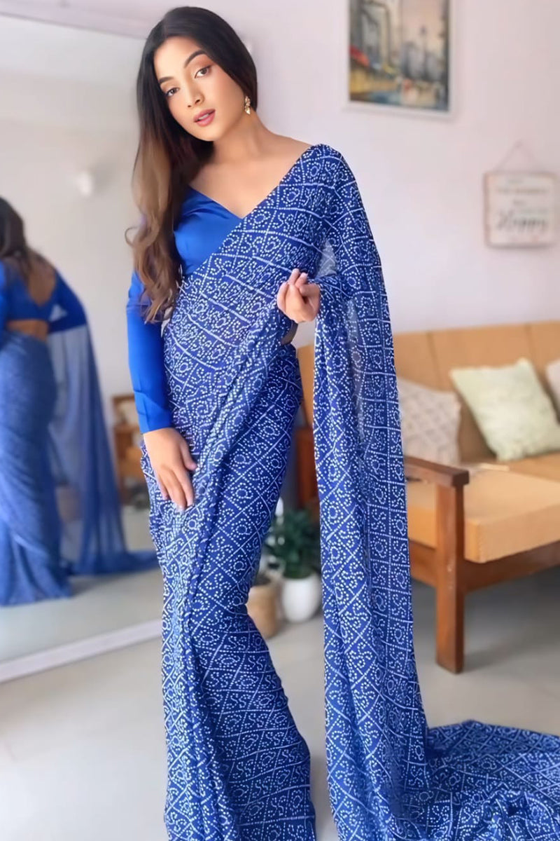 Elaborate 1-Minute Ready To Wear Blue Georgette Saree